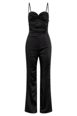 Elina Twist Satin Jumpsuit - Black
