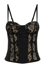 Maryse Satin And Lace Corset Top - Black