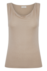 Brenda Draped Front Knit Top - Stone