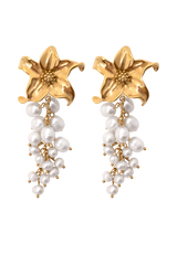 Eva Floral Fresh Water Pearl Earrings - Gold