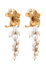 Eva Floral Fresh Water Pearl Earrings - Gold