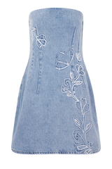 Akira Embroidered Denim Mini Dress - Mid Blue