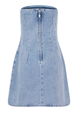 Akira Embroidered Denim Mini Dress - Mid Blue