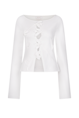 Alejandra Floral Long Sleeve Knit Top - White