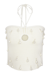 Aletta Knit Pearl Halter Top - Ivory