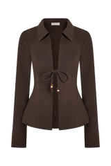 Annalee Cotton Beaded Tie Shirt - Dark Espresso
