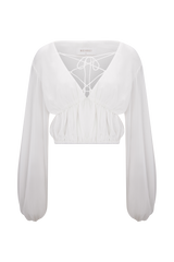 Carlie Chiffon Cross Tie Top - Ivory