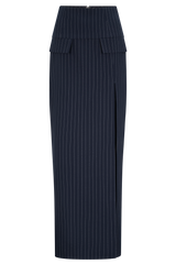 Cassie Column Maxi Skirt - Navy Pinstripe