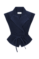 Charley Structured Tie Denim Top - Indigo Blue