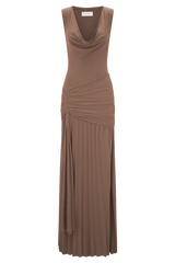 Dania Cowl Neck Slinky Maxi Dress - Mocha Mousse