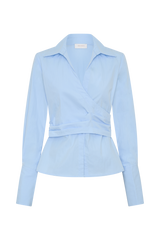 Eugenia Wrap Cotton Shirt - Blue