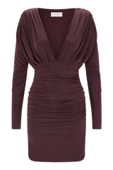 Hayden Long Sleeve Plunge Mini Dress - Burgundy