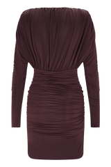 Hayden Long Sleeve Plunge Mini Dress - Burgundy