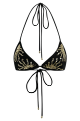 Huntleigh Crochet Bikini Top - Black & Gold Sunshine Print