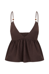 Janayia Cotton Beaded Top - Dark Espresso