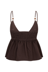 Janayia Cotton Beaded Top - Dark Espresso