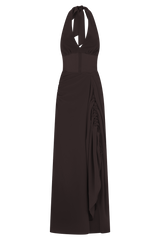 Jonna Chiffon And Mesh Maxi Dress - Dark Chocolate