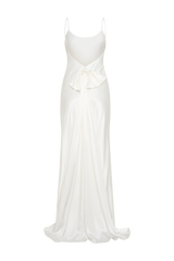 Kailey Low Back Maxi Dress With Detachable Bow Train - White