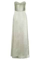 Larissa Satin Maxi Dress With Ruched Petals - Sage