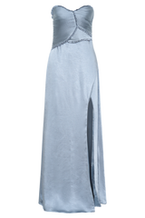 Larissa Satin Maxi Dress With Ruched Petals - Frosted Blue