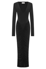 Louanne Slinky Long Sleeve Maxi Dress - Black