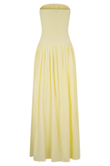 Maureen Cotton Shirring Maxi Dress - Lemon