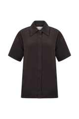 Maya Oversized Denim Shirt - Chocolate