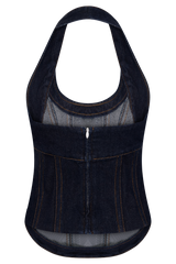 Meadow Denim Corset Halter Top - Indigo Blue