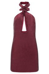 Nylah Beaded Halter Mini Dress - Burgundy