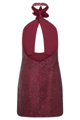 Nylah Beaded Halter Mini Dress - Burgundy
