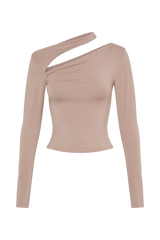 Sasha Modal Long Sleeve Top With Cut Out - Mushroom