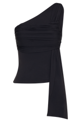 Sera One Shoulder Recycled Nylon Top With Drape - Black
