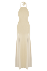 Soleil Knit And Mesh Halter Maxi Dress - Cream