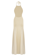 Soleil Knit And Mesh Halter Maxi Dress - Cream