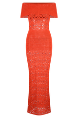 Solstice Off Shoulder Crochet Knit Maxi Dress - Blood Orange