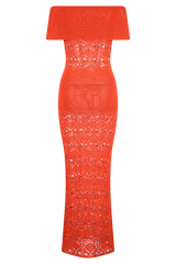 Solstice Off Shoulder Crochet Knit Maxi Dress - Blood Orange