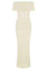 Solstice Off Shoulder Crochet Knit Maxi Dress - Ivory