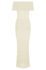 Solstice Off Shoulder Crochet Knit Maxi Dress - Ivory