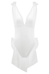 Sybil Plunge One Piece With Bow - Ivory