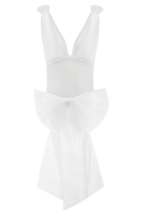 Sybil Plunge One Piece With Bow - Ivory