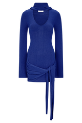 Taron Knit Mini Dress With Scarf - Cobalt
