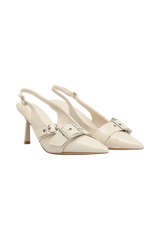 Hadley Buckle Sling Back Heels - Ivory