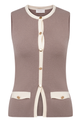 Julianne Contrast Knit Top - Pebble/Ivory