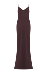 Lilly Sweetheart Satin Maxi Dress - Dark Chocolate