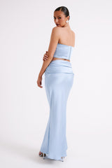 Khalani Ruched Satin Maxi Skirt - Ice Blue