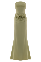 Madison Strapless Slinky Maxi Dress - Sage